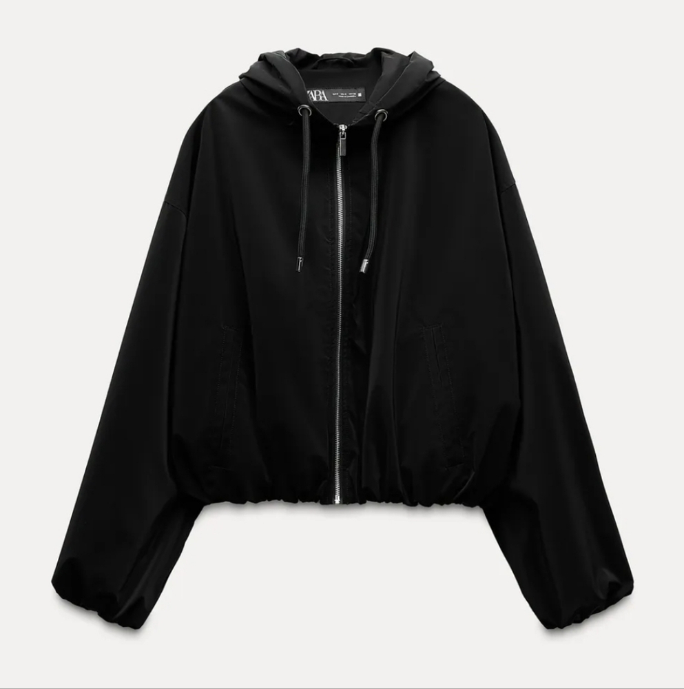 Zara Black Hooded Jacket Windbreaker